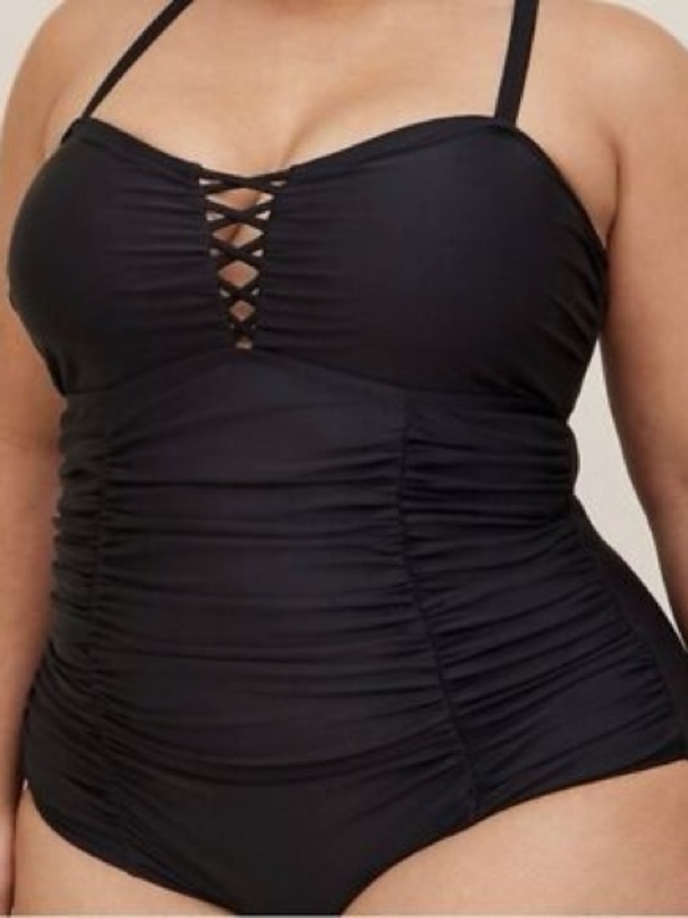 torrid Black Lace-Up Ruched One-Piece Swimsuit
